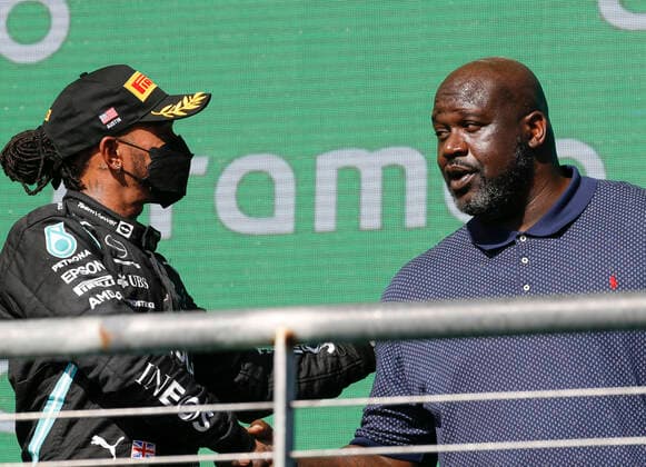 44 Lewis Hamilton GBR, Mercedes AMG Petronas F1 Team , Shaquille Shaq Rashaun O Neal USA , F1 Grand Prix of USA at Circuit of The Americas on October 24, 2021 in Austin, United States of America Photo by HOCH ZWEI Austin United States of America