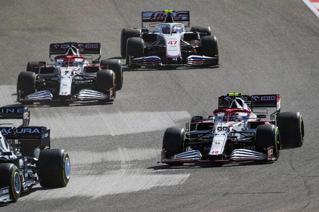 99 Antonio Giovinazzi ITA, Alfa Romeo Racing ORLEN , 7 Kimi Raikkonen FIN, Alfa Romeo Racing ORLEN , 47 Mick Schumacher GER, Haas F1 Team , F1 Grand Prix of USA at Circuit of The Americas on October 24, 2021 in Austin, United States of America Photo by HOCH ZWEI Austin United States of America