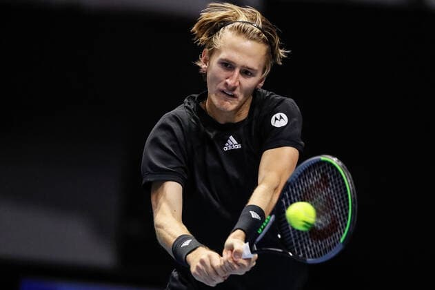 ATP, Tennis Herren St. Petersburg Open 2021 International Tennis Tournament Sebastian Korda of United States returns the ball to Nino Serdarusic of Croatia during the men s singles Round of 32 tennis match of the ATP 250 St. Petersburg Open 2021 International Tennis Tournament at the Sibur Arena on October 25, 2021 in Saint Petersburg, Russia. Saint Petersburg Russia  Copyright: xMikexKireevx kireev-notitle211025_npe97