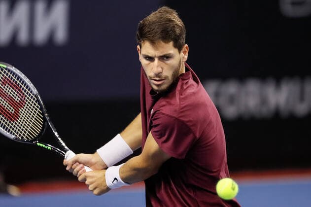 ATP, Tennis Herren St. Petersburg Open 2021 International Tennis Tournament Yshai Oliel of Israel returns the ball to John Millman of Australia during the men s singles Round of 32 tennis match of the ATP 250 St. Petersburg Open 2021 International Tennis Tournament at the Sibur Arena on October 26, 2021 in Saint Petersburg, Russia. Saint Petersburg Russia  Copyright: xMikexKireevx kireev-notitle211026_npGDf