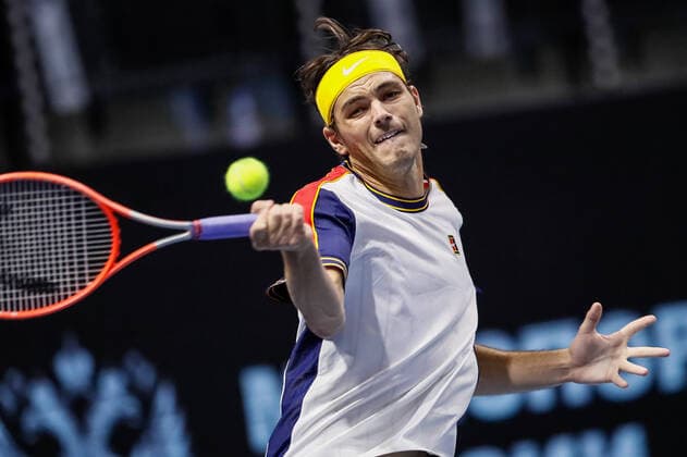 ATP, Tennis Herren St. Petersburg Open 2021 International Tennis Tournament Taylor Fritz of United States returns the ball to Emil Ruusuvuori of Finland during the men s singles Round of 32 tennis match of the ATP 250 St. Petersburg Open 2021 International Tennis Tournament at the Sibur Arena on October 26, 2021 in Saint Petersburg, Russia. Saint Petersburg Russia  Copyright: xMikexKireevx kireev-notitle211026_npuJf