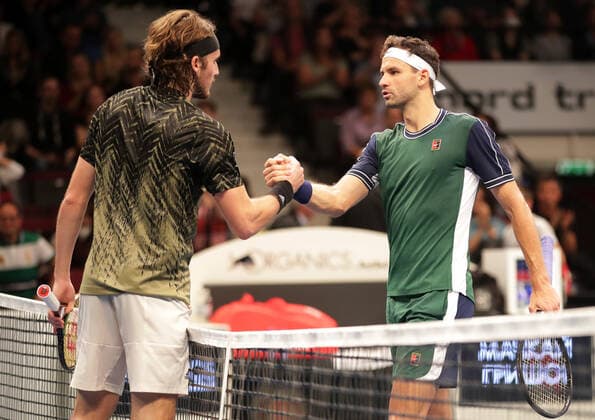 TENNIS - ATP, Tennis Herren Erste Bank Open VIENNA,AUSTRIA,26.OCT.21 - TENNIS - ATP World Tour, Erste Bank Open. Image shows Stefanos Tsitsipas (GRE) and Grigor Dimitrov (BUL).  GEPAxpictures xWalterxLuger