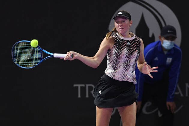 Day four of Transylvania Open and second day without public due to Covid 19. WTA, Tennis Damen competition taking place in BT Arena, Cluj-Napoca, Romania between 23-21 October 2021 Kaja Juvan in action during the match against Jaquelin Cristian in Cluj-Napoca Transylvania Open. BT Arena, 26 October 2021 Cluj-Napoca Cluj Romania Copyright: xAncaxTepeix