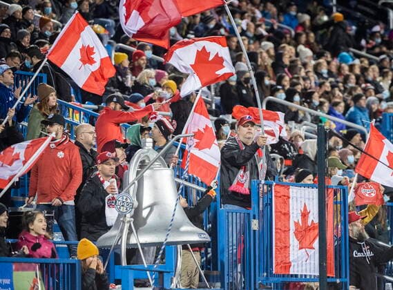October 26, 2021, Montreal, PQ, Canada: Team Canada fans cheer on the team during first half Celebration Tour soccer action against New Zealand in Montreal, Tuesday, October 26, 2021. Team Canada,  - ZUMAc35_ 20211026_zaf_c35_349 Copyright: xGrahamxHughesx