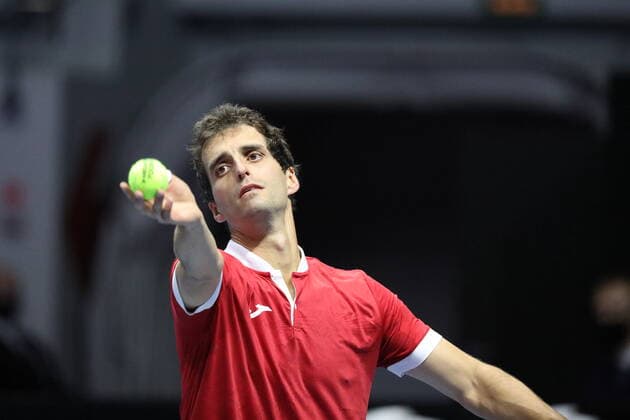 Saint Petersburg, Russia - 27 october 2021: Tennis. Albert Ramos-Vinolas plays during a match against Marin Cilic at the St.Petersburg Open 2021 tennis tournament. Albert Ramos-Vinolas. MaksimxKonstantinov