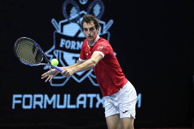 Saint Petersburg, Russia - 27 october 2021: Tennis. Albert Ramos-Vinolas plays during a match against Marin Cilic at the St.Petersburg Open 2021 tennis tournament. Albert Ramos-Vinolas. MaksimxKonstantinov