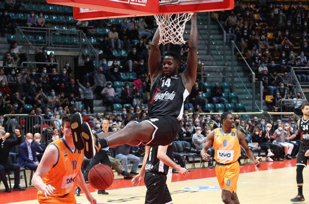 Mandatory Credit: Photo by Michele Nucci LiveMedia Shutterstock (12565309z) Mouhammadou Jaiteh (Segafredo Virtus Bologna) Basketball EuroCup Championship Virtus Bologna vs Basketball Ulm, Paladozza, Bologna, Italy - 27 Oct 2021 Basketball EuroCup Championship Virtus Bologna vs Basketball Ulm, Paladozza, Bologna, Italy - 27 Oct 2021  Copyright: xMichelexNucci LiveMedia Shutterstockx 12565309z