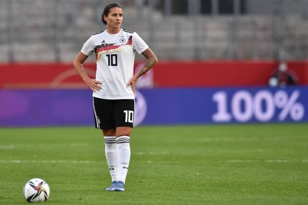Football Women World Cup Qualifier Germany Israel on 26 10 2021 at Stadion Essen in Essen Dzsenifer Marozsan Germany DFB regulations prohibit any use of photographs as image sequences and or quasi video North Rhine Westphalia Germany