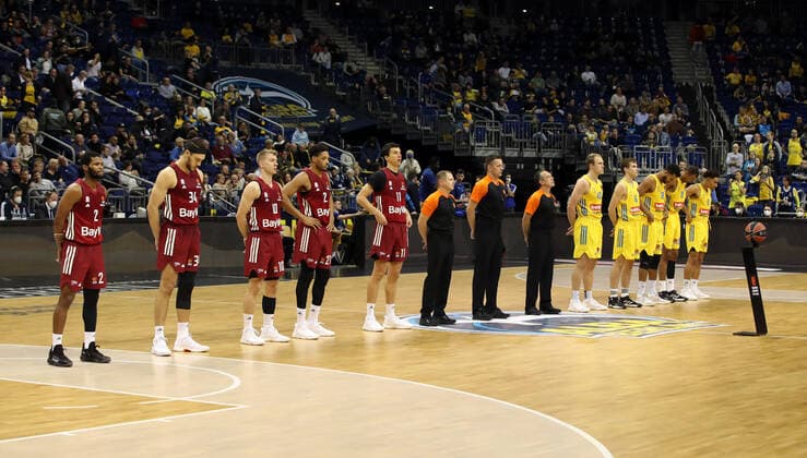 Starting lineup of both teams before the match Sport Basketball EuroLeague Men Season 2021 2022 28 10 2021 ALBA Berlin vs FC Bayern Munich