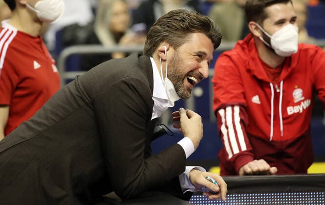 Manager Sports Director Marco Pesic laughing Sports Basketball EuroLeague Mens Season 2021 2022 28 10 2021 ALBA Berlin vs FC Bayern Munich