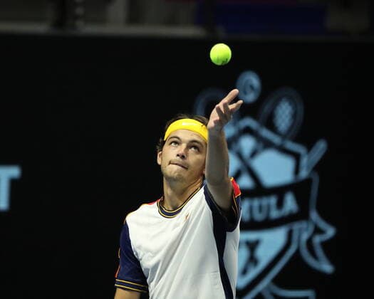 Saint Petersburg, Russia - 29 october 2021: Tennis. Taylor Fritz plays during a match against John Millman at the St.Petersburg Open 2021 tennis tournament. Taylor Fritz. MaksimxKonstantinov