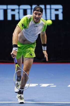 ATP, Tennis Herren St. Petersburg Open 2021 International Tennis Tournament Jan-Lennard Struff of Germany serves the ball to Denis Shapovalov of Canada during the men s singles quarterfinal tennis match of the ATP 250 St. Petersburg Open 2021 International Tennis Tournament at the Sibur Arena on October 29, 2021 in Saint Petersburg, Russia. Saint Petersburg Russia  Copyright: xMikexKireevx kireev-notitle211029_np5d1