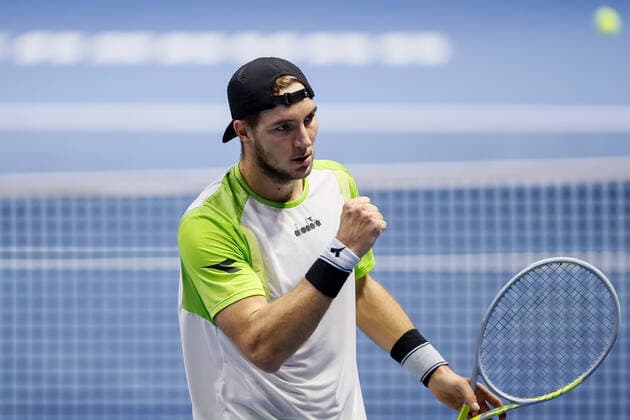 ATP, Tennis Herren St. Petersburg Open 2021 International Tennis Tournament Jan-Lennard Struff of Germany celebrates during the men s singles quarterfinal tennis match of the ATP 250 St. Petersburg Open 2021 International Tennis Tournament against Denis Shapovalov of Canada at the Sibur Arena on October 29, 2021 in Saint Petersburg, Russia. Saint Petersburg Russia  Copyright: xMikexKireevx kireev-notitle211029_npEXI