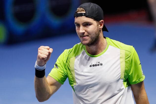 ATP, Tennis Herren St. Petersburg Open 2021 International Tennis Tournament Jan-Lennard Struff of Germany celebrates during the men s singles quarterfinal tennis match of the ATP 250 St. Petersburg Open 2021 International Tennis Tournament against Denis Shapovalov of Canada at the Sibur Arena on October 29, 2021 in Saint Petersburg, Russia. Saint Petersburg Russia  Copyright: xMikexKireevx kireev-notitle211029_np5QV