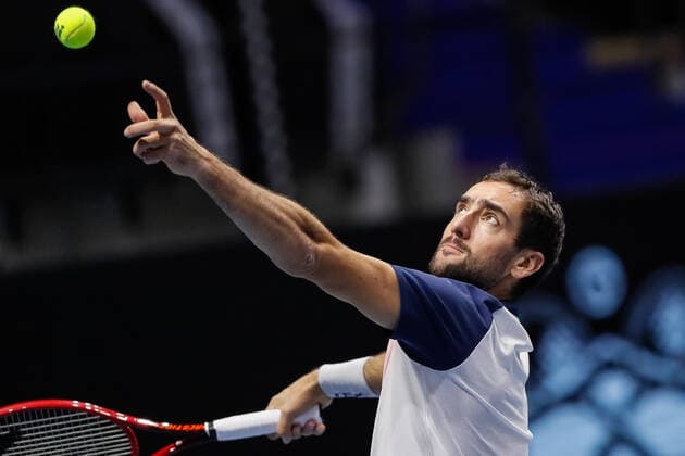 ATP, Tennis Herren St. Petersburg Open 2021 International Tennis Tournament Marin Cilic of Croatia serves the ball to Roberto Bautista Agut of Spain during the men s singles quarterfinal tennis match of the ATP 250 St. Petersburg Open 2021 International Tennis Tournament at the Sibur Arena on October 29, 2021 in Saint Petersburg, Russia. Saint Petersburg Russia  Copyright: xMikexKireevx kireev-notitle211029_npQ6P