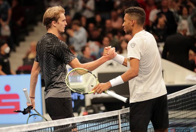 TENNIS - ATP, Tennis Herren Erste Bank Open VIENNA,AUSTRIA,29.OCT.21 - TENNIS - ATP World Tour, Erste Bank Open. Image shows Alexander Zverev (GER) and Felix Auger-Aliassime (CAN).  GEPAxpictures xWalterxLuger
