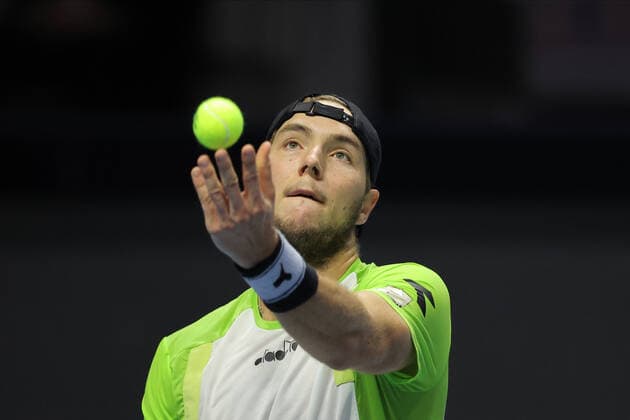 SAINT PETERSBURG, RUSSIA - OCTOBER 29: Jan-Lennard Struff in action during ATP, Tennis Herren International tennis tournament St. Petersburg Open on October 29, 2021, at Sibur Arena in Saint Petersburg, Russia. (Photo by Anatoliy Medved Icon Sportswire) TENNIS: OCT 29 St. Petersburg Open Icon2110292673