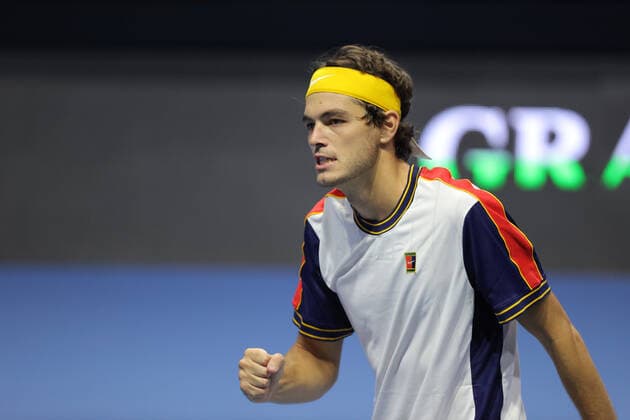 SAINT PETERSBURG, RUSSIA - OCTOBER 29: Taylor Fritz reacts during ATP, Tennis Herren International tennis tournament St. Petersburg Open on October 29, 2021, at Sibur Arena in Saint Petersburg, Russia. (Photo by Anatoliy Medved Icon Sportswire) TENNIS: OCT 29 St. Petersburg Open Icon2110292644