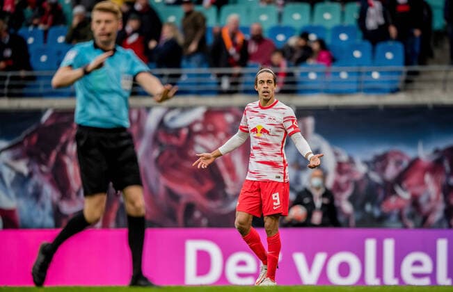 Leipzigs Yussuf Poulsen Football 1 Bundesliga, Matchday 9 RB Leipzig SpVgg Greuther Fuerth 4 1 23 October 2021 Leipzig, Red Bull Arena RB Leipzig SpVgg Greuther Fuerth 4 1