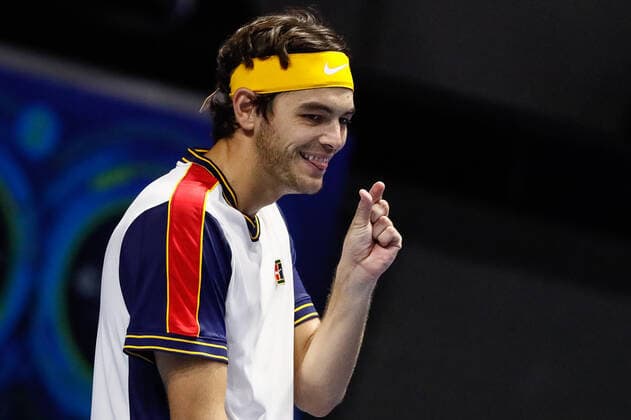 ATP, Tennis Herren St. Petersburg Open 2021 International Tennis Tournament Taylor Fritz of United States gestures during the men s singles semifinal tennis match of the ATP 250 St. Petersburg Open 2021 International Tennis Tournament against Jan-Lennard Struff of Germany at the Sibur Arena on October 30, 2021 in Saint Petersburg, Russia. Saint Petersburg Russia  Copyright: xMikexKireevx kireev-notitle211030_npmzL
