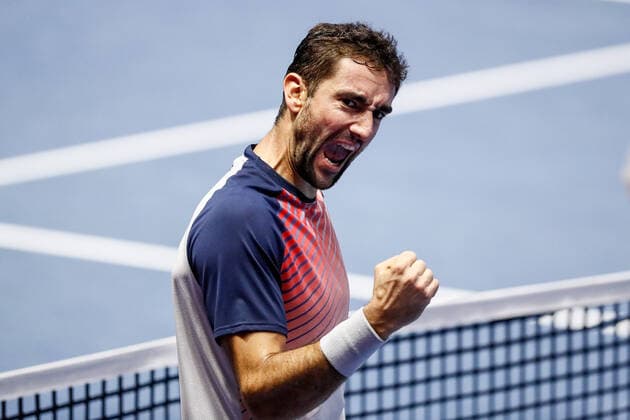ATP, Tennis Herren St. Petersburg Open 2021 International Tennis Tournament Marin Cilic of Croatia celebrates victory over Botic van de Zandschulp of Netherlands during the men s singles semifinal tennis match of the ATP 250 St. Petersburg Open 2021 International Tennis Tournament at the Sibur Arena on October 30, 2021 in Saint Petersburg, Russia. Saint Petersburg Russia  Copyright: xMikexKireevx kireev-notitle211030_np8tA
