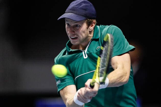ATP, Tennis Herren St. Petersburg Open 2021 International Tennis Tournament Botic van de Zandschulp of Netherlands returns the ball to Marin Cilic of Croatia during the men s singles semifinal tennis match of the ATP 250 St. Petersburg Open 2021 International Tennis Tournament at the Sibur Arena on October 30, 2021 in Saint Petersburg, Russia. Saint Petersburg Russia  Copyright: xMikexKireevx kireev-notitle211030_npyWa