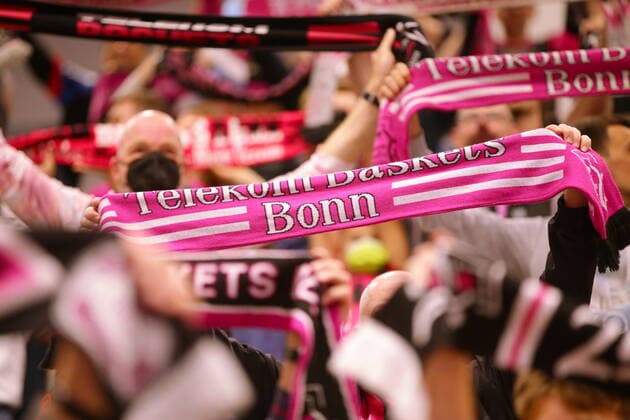 Fans with scarves before the match Telekom Baskets Bonn vs NINERS Chemnitz easyCredit BBL 1 Bundesliga , season 2021 2022 , Hauptrunde 6 Spieltag