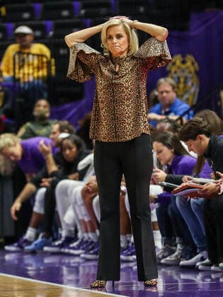 October 30, 2021: LSU Head Coach Kim Mulkey watches as her team tries for a basket during NCAA, College League, USA Women s Basketball action between the Langston Lions and the LSU Tigers at the Pete Maravich Assembly Center in Baton Rouge, LA. CSM Baton Rouge USA - ZUMAc04_ 20211030_zaf_c04_425 Copyright: xJonathanxMailhesx