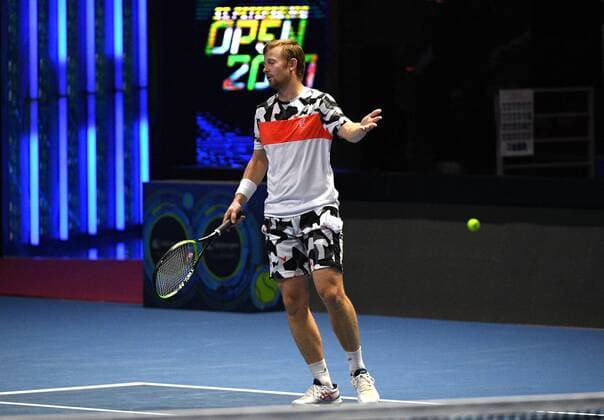 6686008 31.10.2021 Kazakhstan s Andrey Golubev competes in the men s doubles final match against Britian s Jamie Murray and Brazil s Bruno Soares at the St. Petersburg Open international tennis tournament in St. Petersburg, Russia. Alexander Galperin Sputnik Russia Tennis St Petersburg Open  1470d106c7ee522b