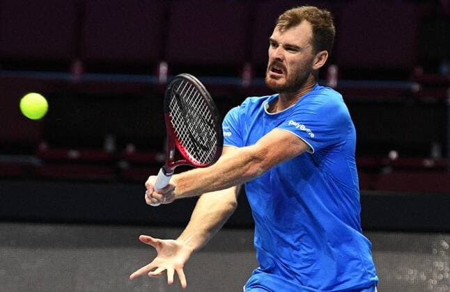 6686016 31.10.2021 Britian s Jamie Murray competes in men s doubles final match against Kazakhstan s Andrey Golubev and Monaco s Hugo Nys at the St. Petersburg Open international tennis tournament in St. Petersburg, Russia. Alexander Galperin Sputnik Russia Tennis St Petersburg Open  bc2a678b92489435