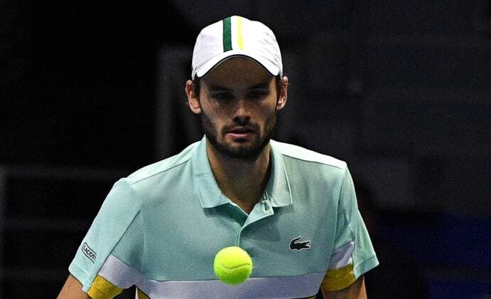 6686020 31.10.2021 Monaco s Hugo Nys competes against Britian s Jamie Murray and Brazil s Bruno Soares in the men s doubles final match at the St. Petersburg Open international tennis tournament in St. Petersburg, Russia. Alexander Galperin Sputnik Russia Tennis St Petersburg Open  205f58feea5201f6