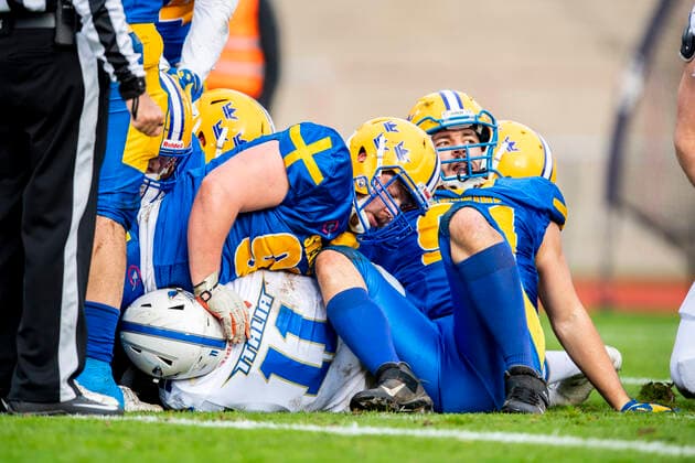 211031 Swedens Aslan Zetterberg and Malcolm Engström during the European Championship final in American football between Sweden and Italy on October 31, 2021 in Malmö,  Copyright: NICLASxJÖNSSON BB211031NO030