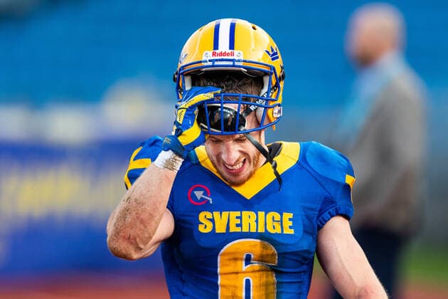 211031 Swedens William James depresses during the European Championship final in American football between Sweden and Italy on October 31, 2021 in Malmö,  Copyright: NICLASxJÖNSSON BB211031NO036