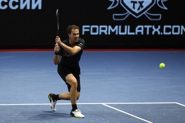 Saint Petersburg, Russia - 31 october 2021: Tennis. Jamie Murray, Bruno Soares plays during a match against Andrey Golubev, Hugo Nys at the SPB Open 2021 tennis tournament. Bruno Soares MaksimxKonstantinov