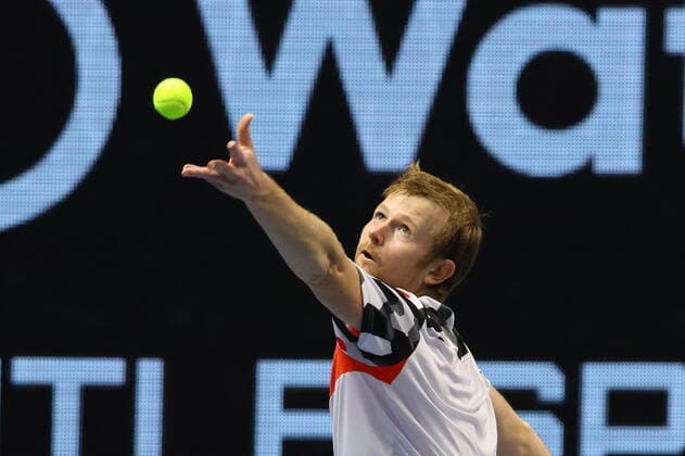 Saint Petersburg, Russia - 31 october 2021: Tennis. Jamie Murray, Bruno Soares plays during a match against Andrey Golubev, Hugo Nys at the SPB Open 2021 tennis tournament. MaksimxKonstantinov