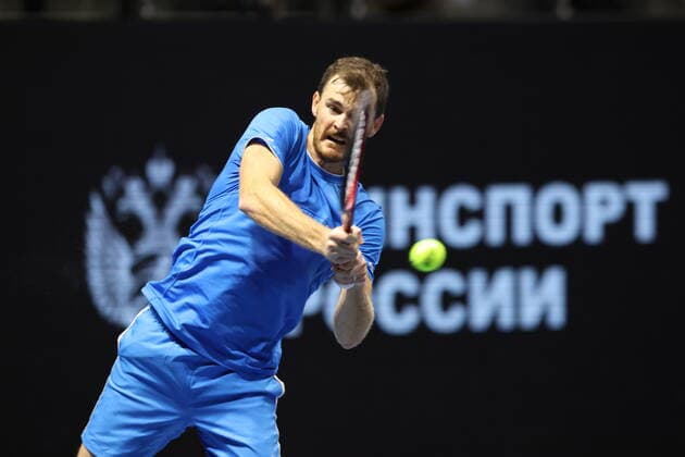 Saint Petersburg, Russia - 31 october 2021: Tennis. Jamie Murray, Bruno Soares plays during a match against Andrey Golubev, Hugo Nys at the SPB Open 2021 tennis tournament. MaksimxKonstantinov