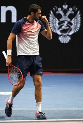 6686111 31.10.2021 Croatia s Marin ?ili?? competes in the men s singles final match against Taylor Fritz, of the USA, at the St. Petersburg Open international tennis tournament in St. Petersburg, Russia. Alexander Galperin Sputnik Russia Tennis St Petersburg Open  811e40e2d049337a