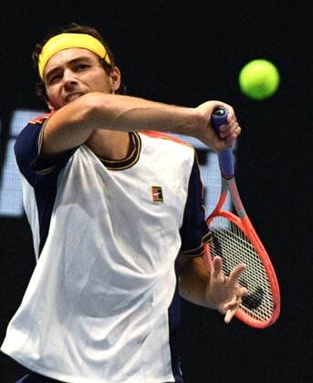 6686138 31.10.2021 Taylor Fritz, of the USA, competes in the men s singles final match against Croatia s Marin ?ili?? at the St. Petersburg Open international tennis tournament in St. Petersburg, Russia. Alexander Galperin Sputnik Russia Tennis St Petersburg Open  6aeb884bad762cf5