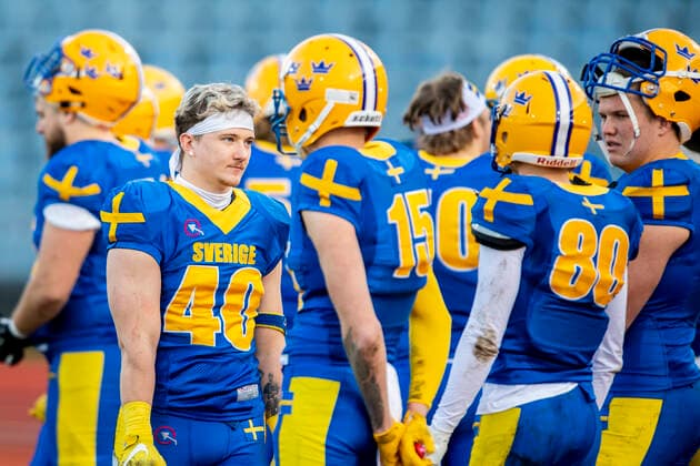 211031 Edvin Jönsson depresses during the European Championship final in American football between Sweden and Italy on October 31, 2021 in Malmö,  Copyright: NICLASxJÖNSSON BB211031NO054