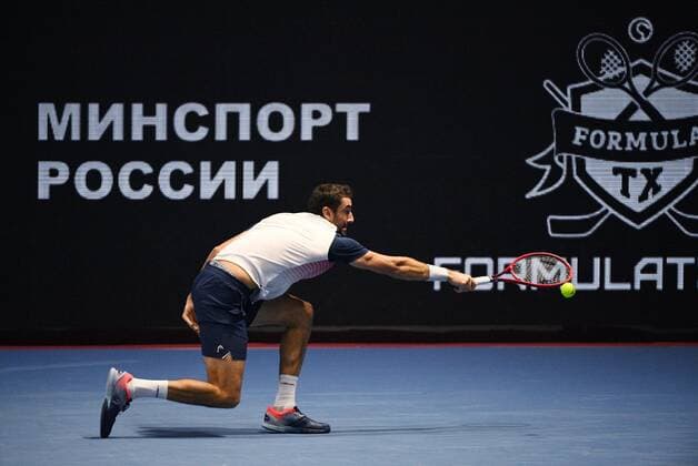 6686135 31.10.2021 Croatia s Marin ?ili?? competes in the men s singles final match against Taylor Fritz, of the USA, at the St. Petersburg Open international tennis tournament in St. Petersburg, Russia. Alexander Galperin Sputnik Russia Tennis St Petersburg Open  67e85b0fbb032a87