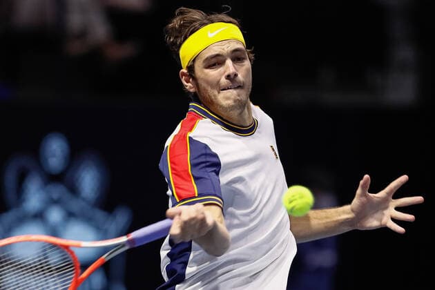 ATP, Tennis Herren St. Petersburg Open 2021 International Tennis Tournament Taylor Fritz of United States returns the ball to Marin Cilic of Croatia during the men s singles final tennis match of the ATP 250 St. Petersburg Open 2021 International Tennis Tournament at the Sibur Arena on October 31, 2021 in Saint Petersburg, Russia. Saint Petersburg Russia  Copyright: xMikexKireevx kireev-notitle211031_npY9z