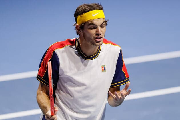ATP, Tennis Herren St. Petersburg Open 2021 International Tennis Tournament Taylor Fritz of United States reacts during the men s singles final tennis match of the ATP 250 St. Petersburg Open 2021 International Tennis Tournament against Marin Cilic of Croatia at the Sibur Arena on October 31, 2021 in Saint Petersburg, Russia. Saint Petersburg Russia  Copyright: xMikexKireevx kireev-notitle211031_npHEl