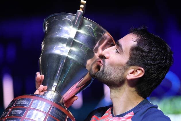 SAINT PETERSBURG, RUSSIA - OCTOBER 31: Marin Cilic kisses the trophy of ATP, Tennis Herren International tennis tournament St. Petersburg Open on October 31, 2021, at Sibur Arena in Saint Petersburg, Russia. (Photo by Anatoliy Medved Icon Sportswire) TENNIS: OCT 31 St. Petersburg Open Icon2110313256