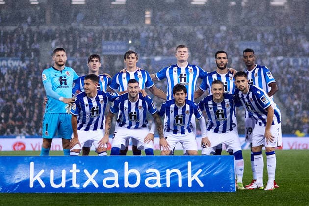 October 31, 2021, San Sebastian, GUIPUZCOA, SPAIN: Players of Real Sociedad pose for photo during the Spanish league, La Liga, football match between Real Sociedad and Athletic Club at Reale Arena on 31 of October, 2021 in San Sebastian, Spain. San Sebastian SPAIN - ZUMAa181 20211031_zaa_a181_149 Copyright: xRicardoxLarreinax