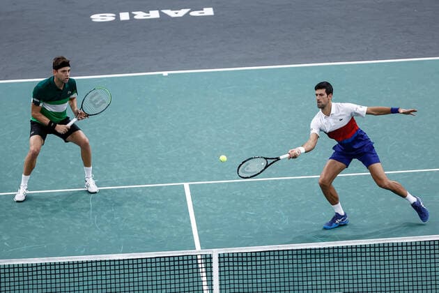 Novak DJOKOVIC (SRB) Filip KRAJINOVIC (SRB) TENNIS : Rolex Paris Masters - Jour 1 - 01 11 2021 AurelienMorissard Panoramic 