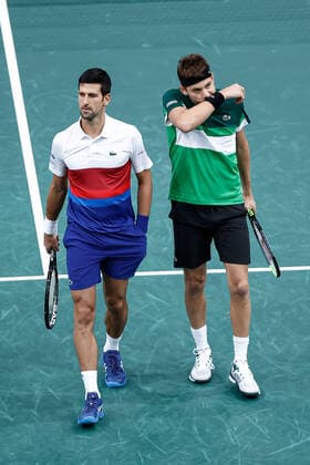 Novak DJOKOVIC (SRB) Filip KRAJINOVIC (SRB) TENNIS : Rolex Paris Masters - Jour 1 - 01 11 2021 AurelienMorissard Panoramic 