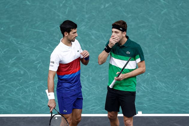 Novak DJOKOVIC (SRB) Filip KRAJINOVIC (SRB) TENNIS : Rolex Paris Masters - Jour 1 - 01 11 2021 AurelienMorissard Panoramic 