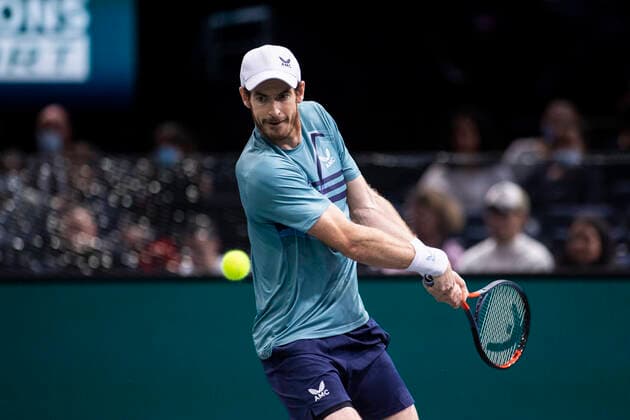 Paris, France, November 1st, 2021 - Andy Murray in action during his first round match against Dominik Koepfer at the Rolex Paris Masters tennis tournament.  Copyright: xAlexisxSciardx