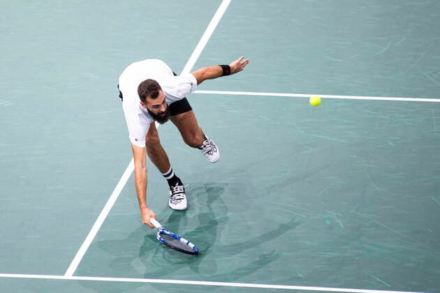 Paris, France, November 1st, 2021 - French player Benoit Paire in action during the first round match against Spanish player Pablo Carreno Busta at the Rolex Paris Masters tennis tournament.  Copyright: xAlexisxSciardx