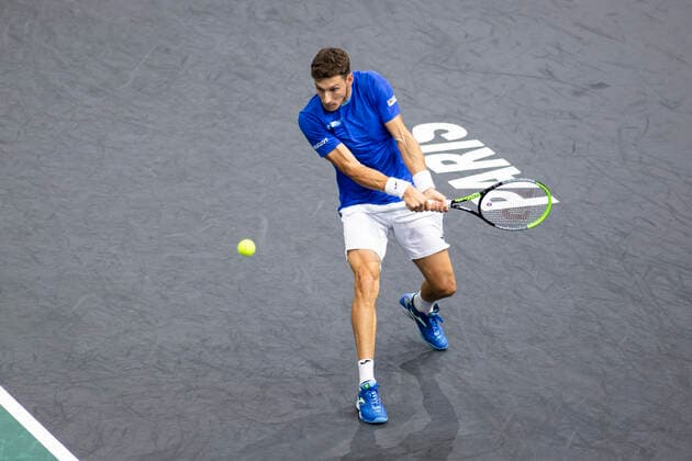 Paris, France, November 1st, 2021 - Spanish player Pablo Carreno Busta in action during the first round match against French player Benoit Paire at the Rolex Paris Masters tennis tournament.  Copyright: xAlexisxSciardx